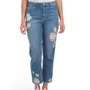 Black Daisy Distressed Mom Jeans Women 7/28 Blue Cotton 90's Relaxed Streetwear